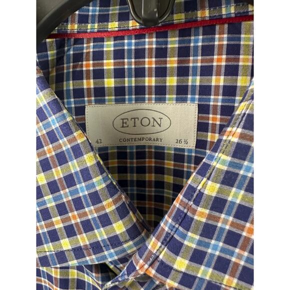 ETON Contemporary Checkered Plaid Button Shirt Multicolor Sweeden Size 42 - 16.5 - Picture 5 of 9